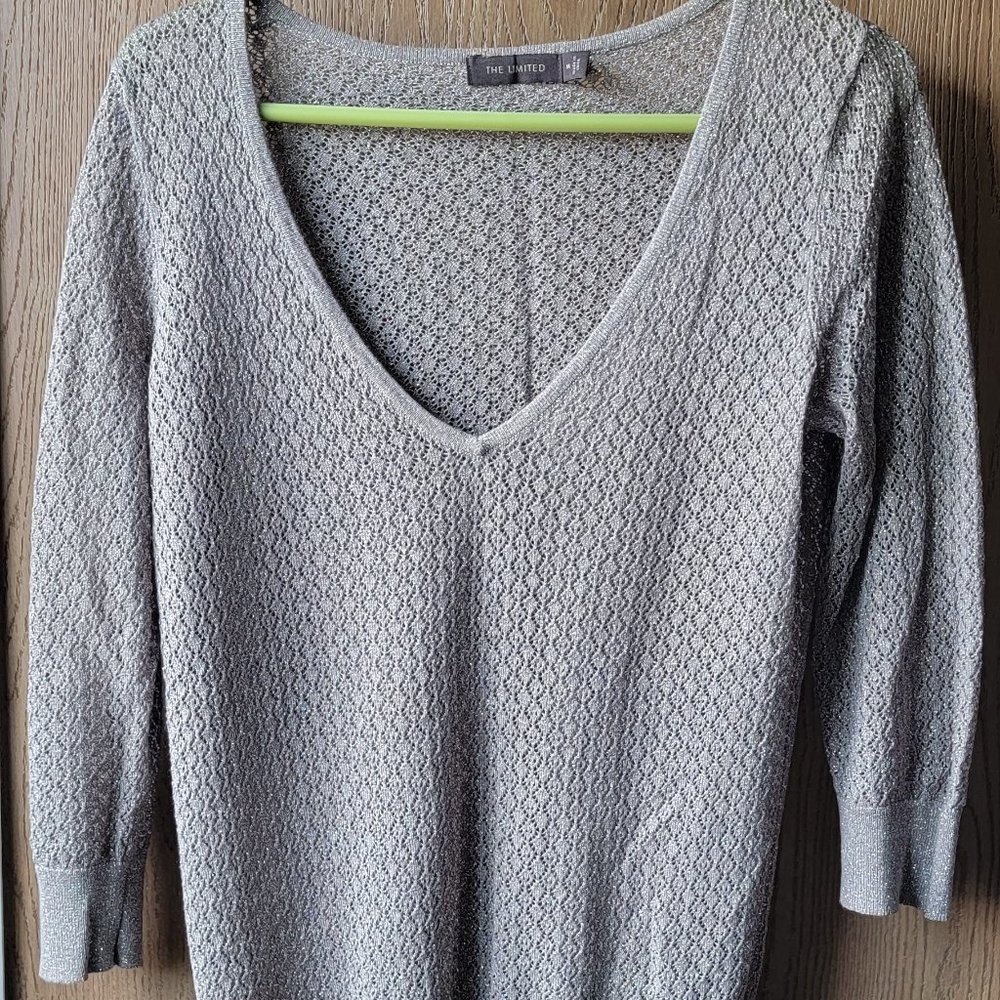 The Limited 3/4 Sleeve Metallic Sweater Size M